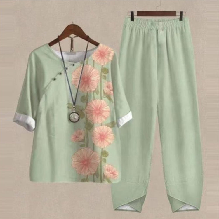 2-Piece Cotton Lounge Set – Printed Tops & Comfy Elastic Waist Pants