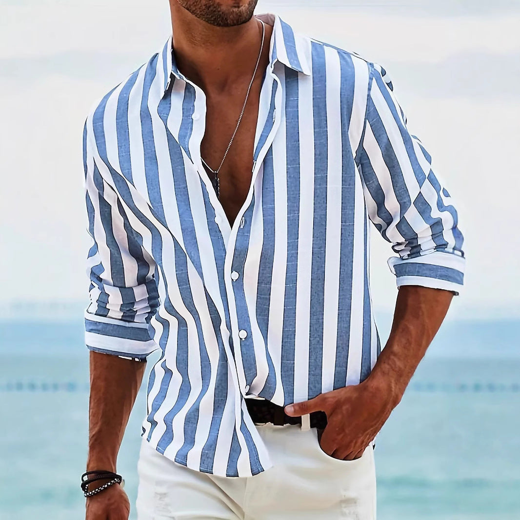Men's Striped Shirt – Vertical Stripe, Relaxed Fit Summer Holiday Wear