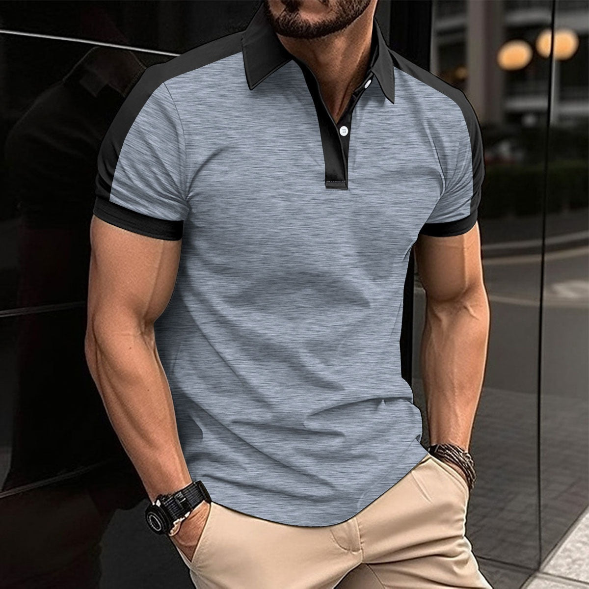 Men's Polo Shirt – Colour Block, Relaxed Fit Smart Casual Top