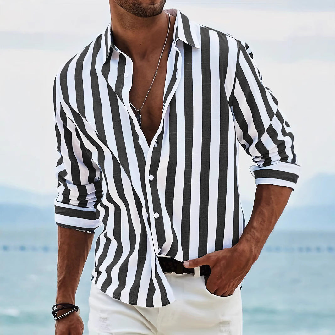 Men's Striped Shirt – Vertical Stripe, Relaxed Fit Summer Holiday Wear