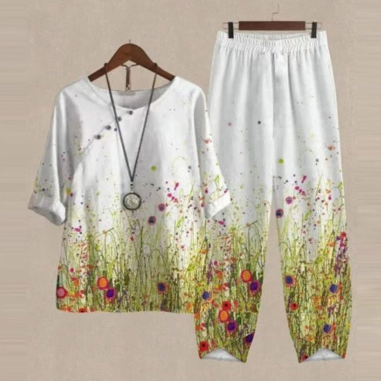 2-Piece Cotton Lounge Set – Printed Tops & Comfy Elastic Waist Pants