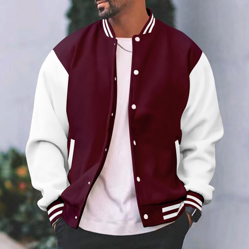 Men's Varsity Jacket – Contrast Sleeve, Plush Lined Casual Bomber