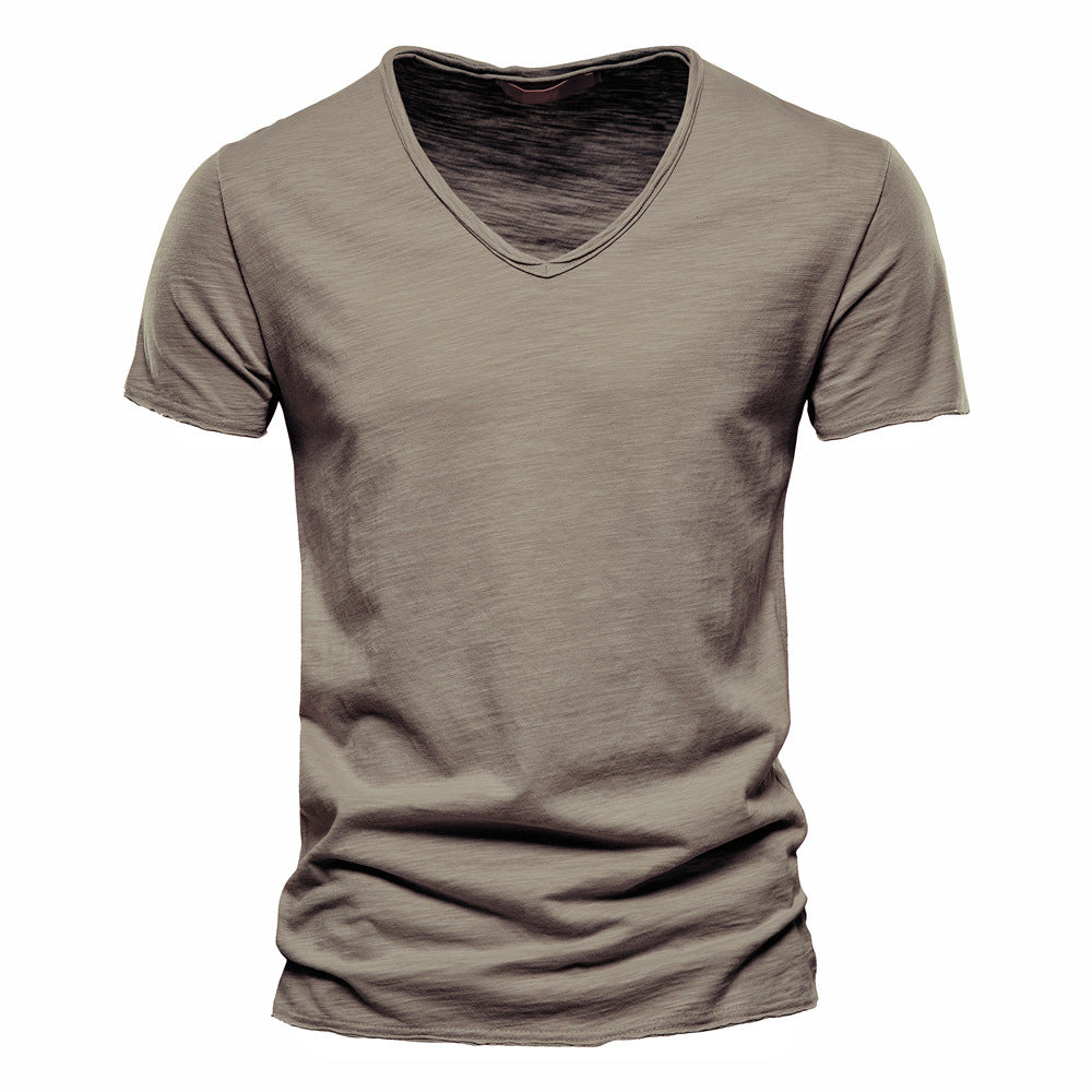 Men's V-Neck T-Shirt – Plain Cotton, Slim Fit Summer Tee
