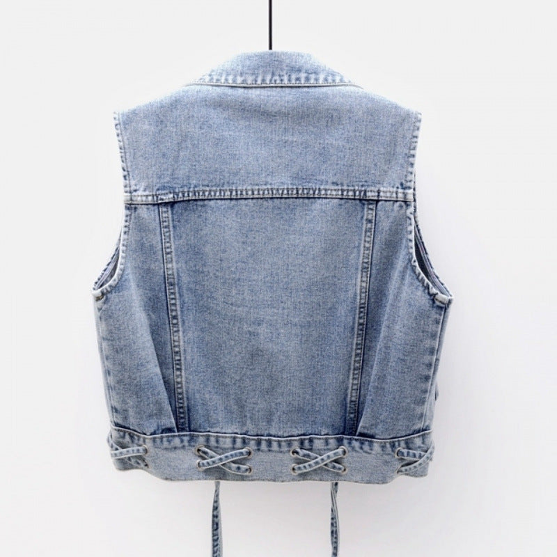 Women's Denim Gilet – Side Tie Detail, Adjustable Fit for Summer Layering