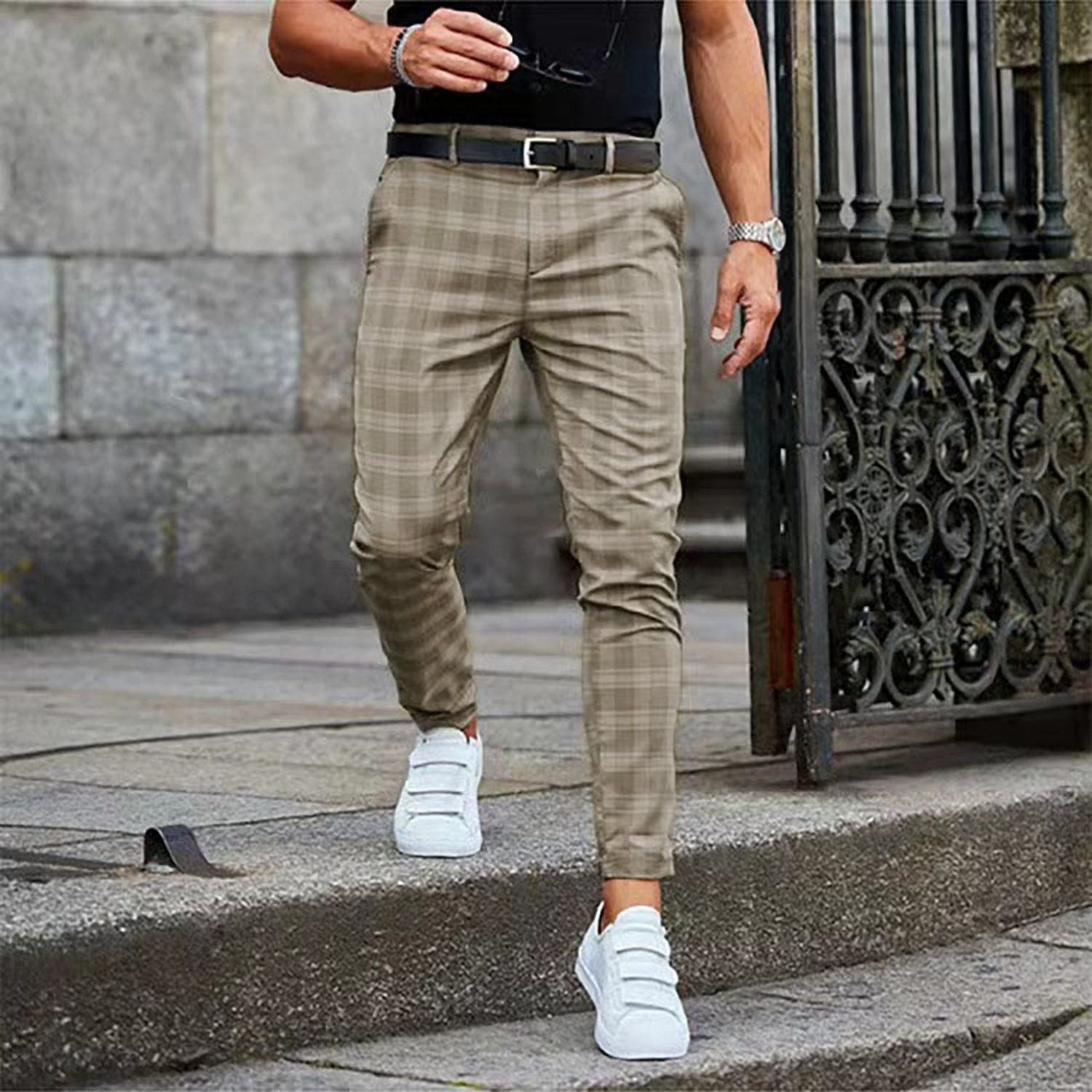 Men's Trousers – Check Print, Slim Fit Smart Casual