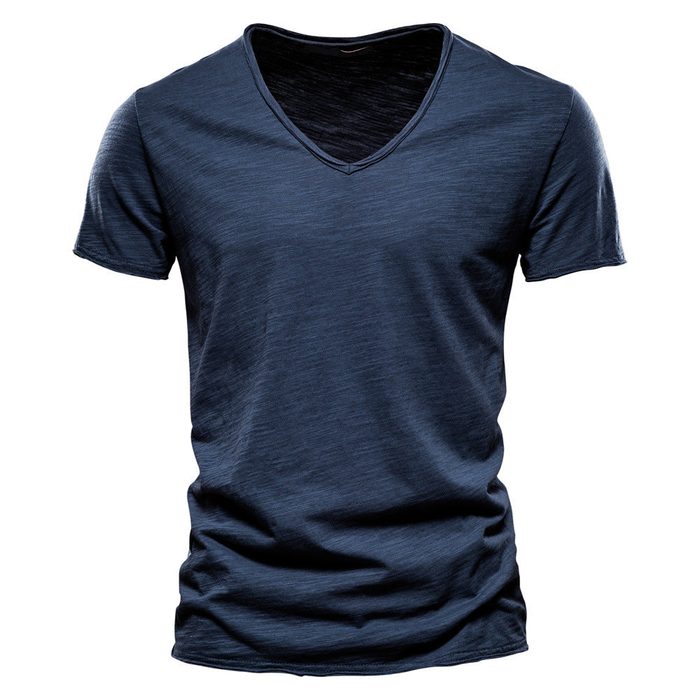 Men's V-Neck T-Shirt – Plain Cotton, Slim Fit Summer Tee