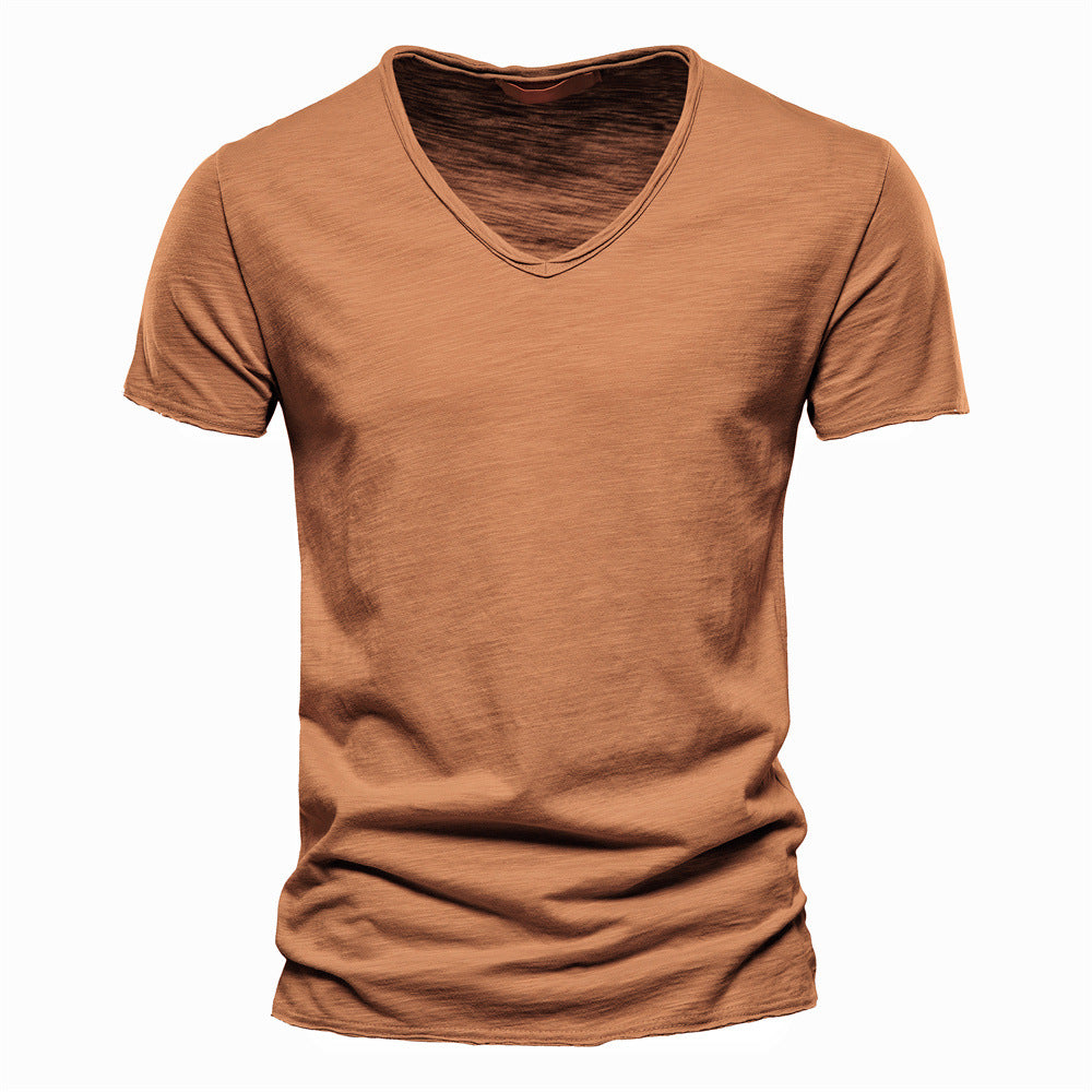 Men's V-Neck T-Shirt – Plain Cotton, Slim Fit Summer Tee