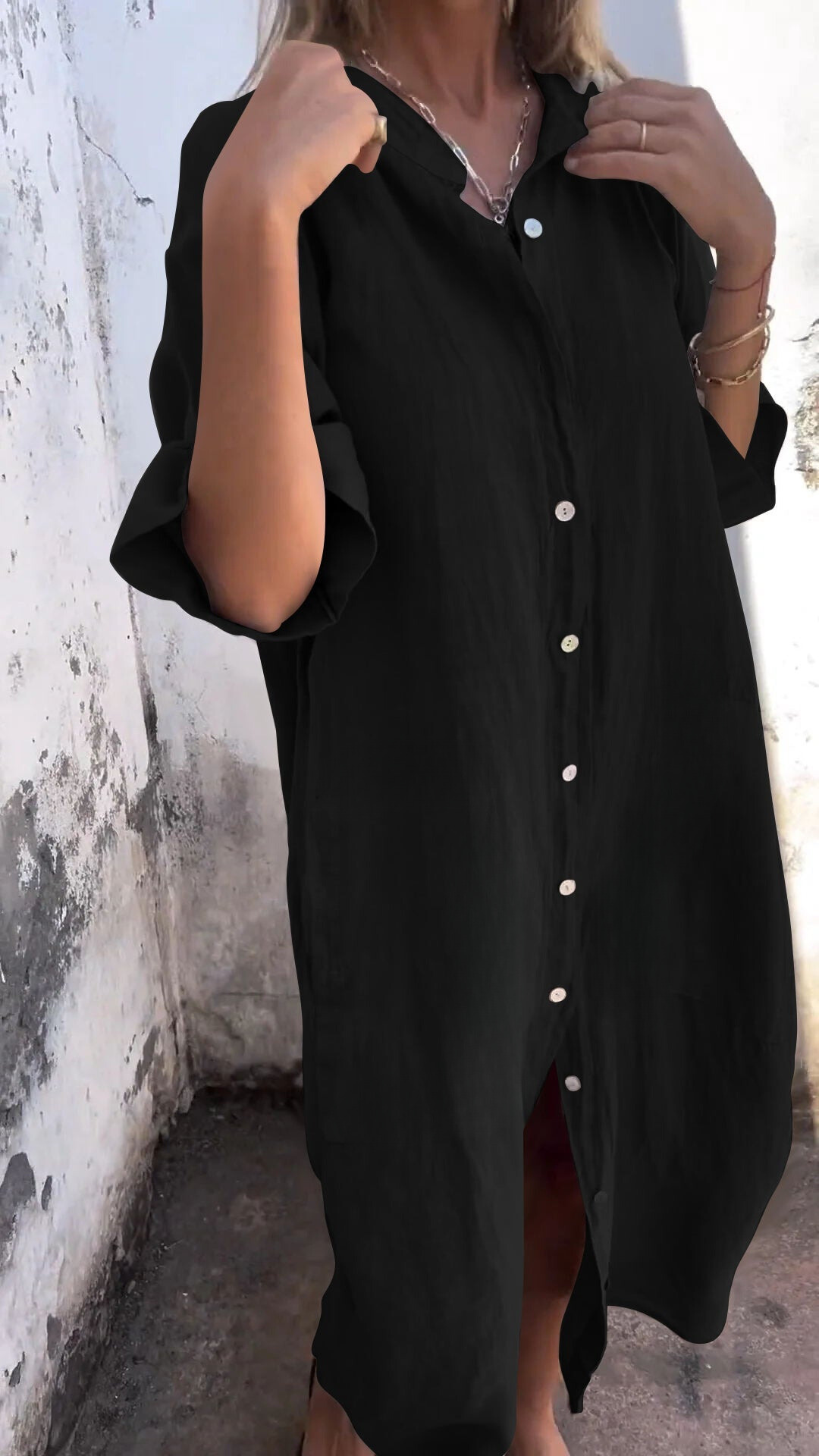 Relaxed Button-Down Shirt Dress – Casual Summer Style