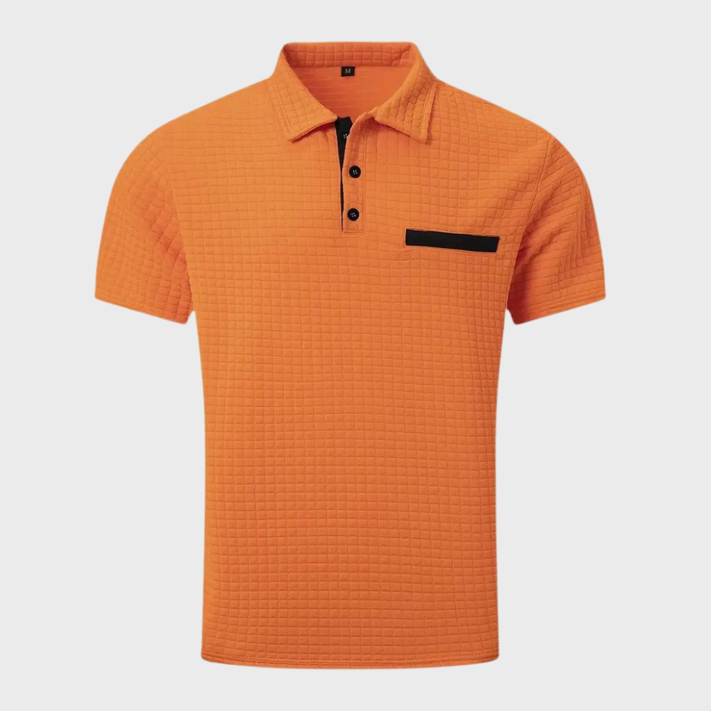 Men's Polo Shirt – Textured Check, Slim Fit Smart Casual Top