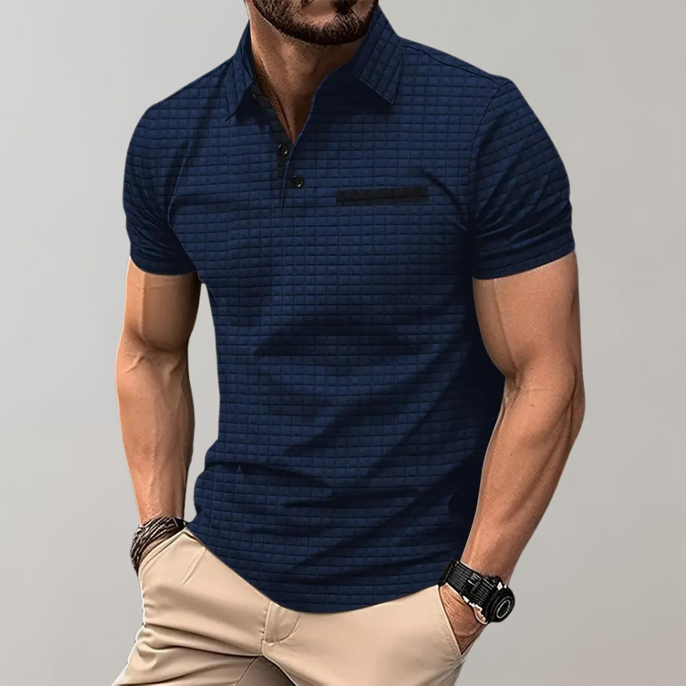 Men's Polo Shirt – Textured Check, Slim Fit Smart Casual Top
