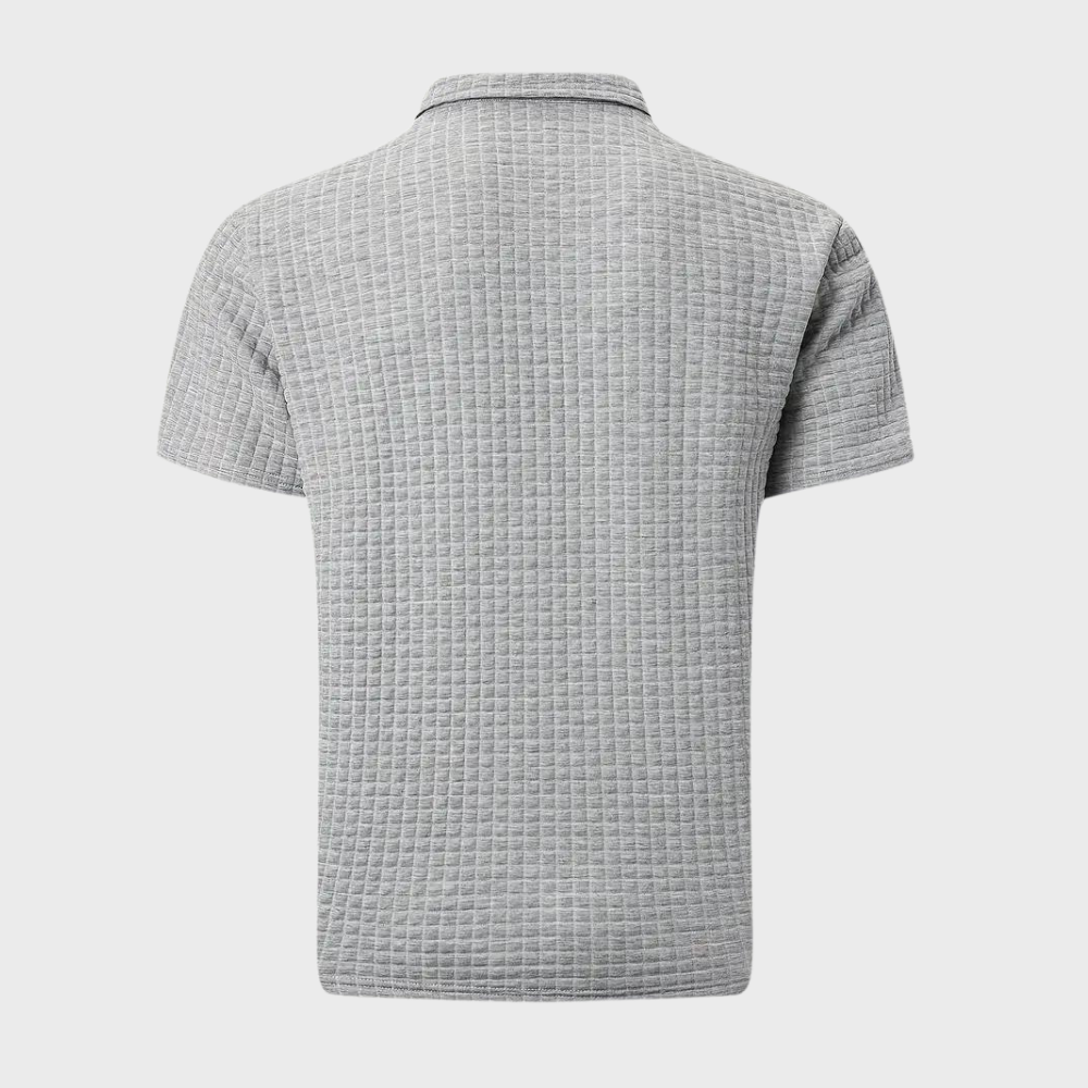 Men's Polo Shirt – Textured Check, Slim Fit Smart Casual Top