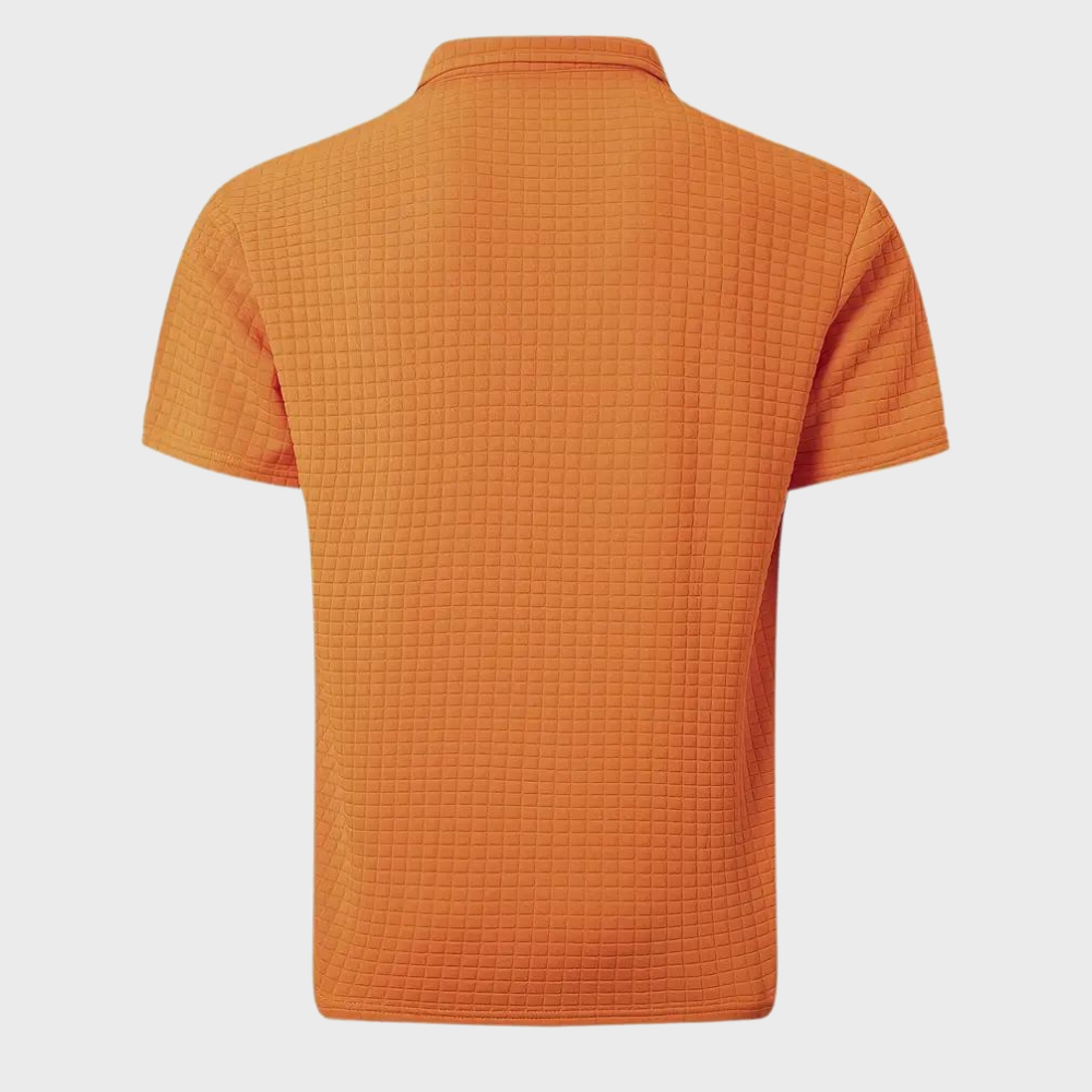 Men's Polo Shirt – Textured Check, Slim Fit Smart Casual Top