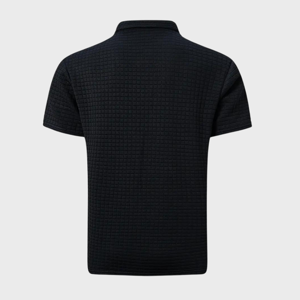Men's Polo Shirt – Textured Check, Slim Fit Smart Casual Top
