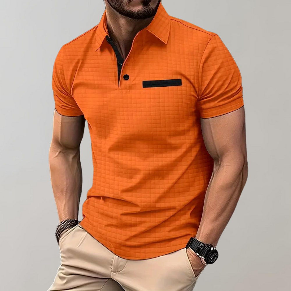 Men's Polo Shirt – Textured Check, Slim Fit Smart Casual Top
