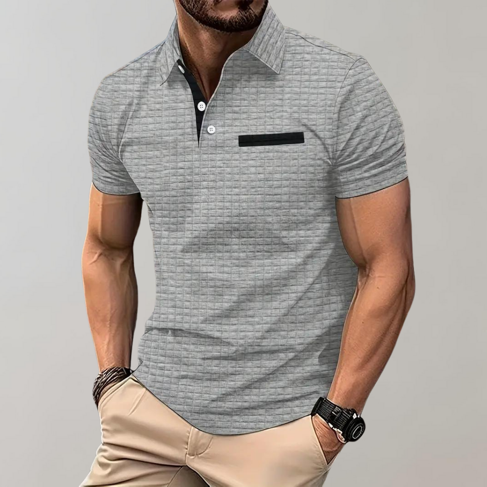 Men's Polo Shirt – Textured Check, Slim Fit Smart Casual Top