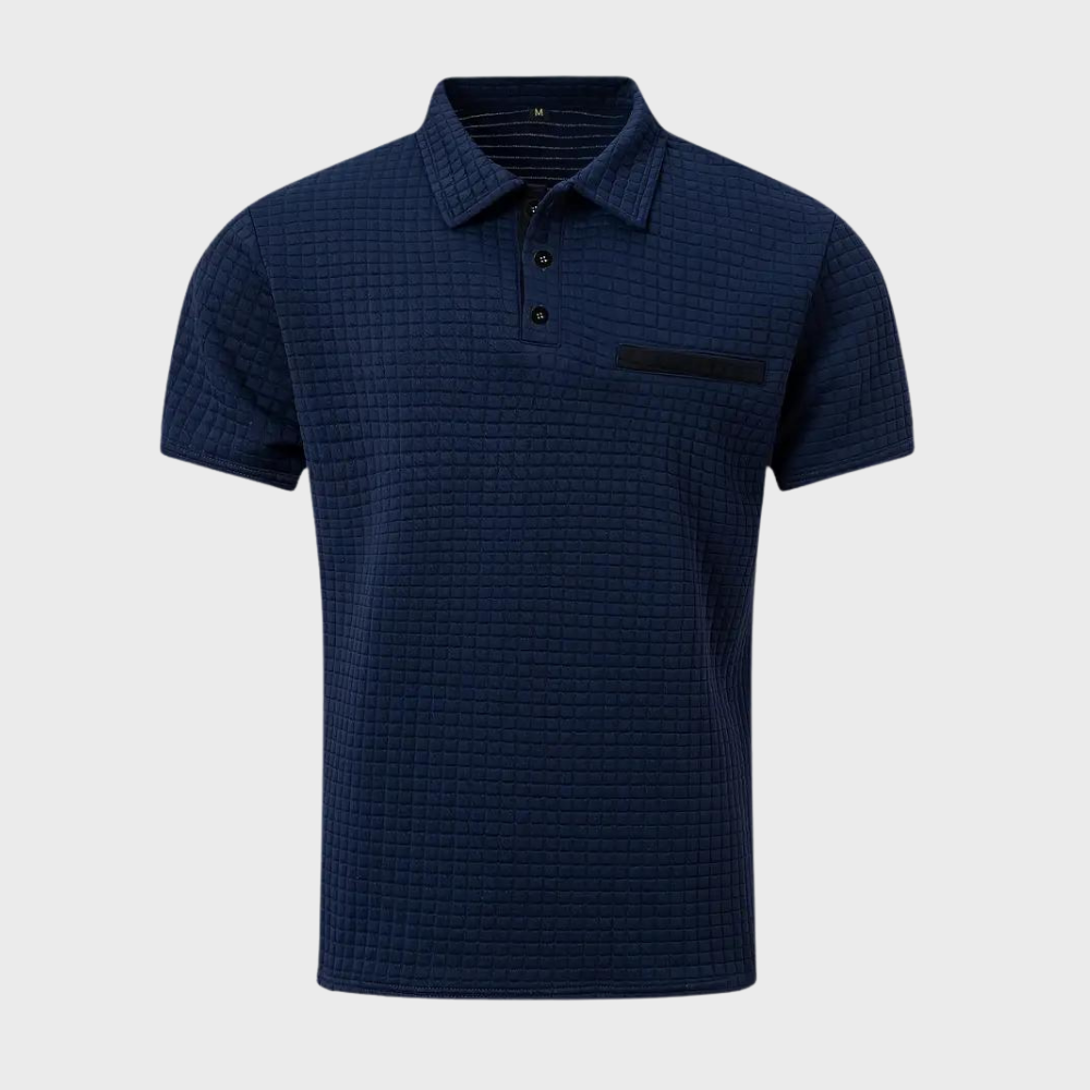 Men's Polo Shirt – Textured Check, Slim Fit Smart Casual Top
