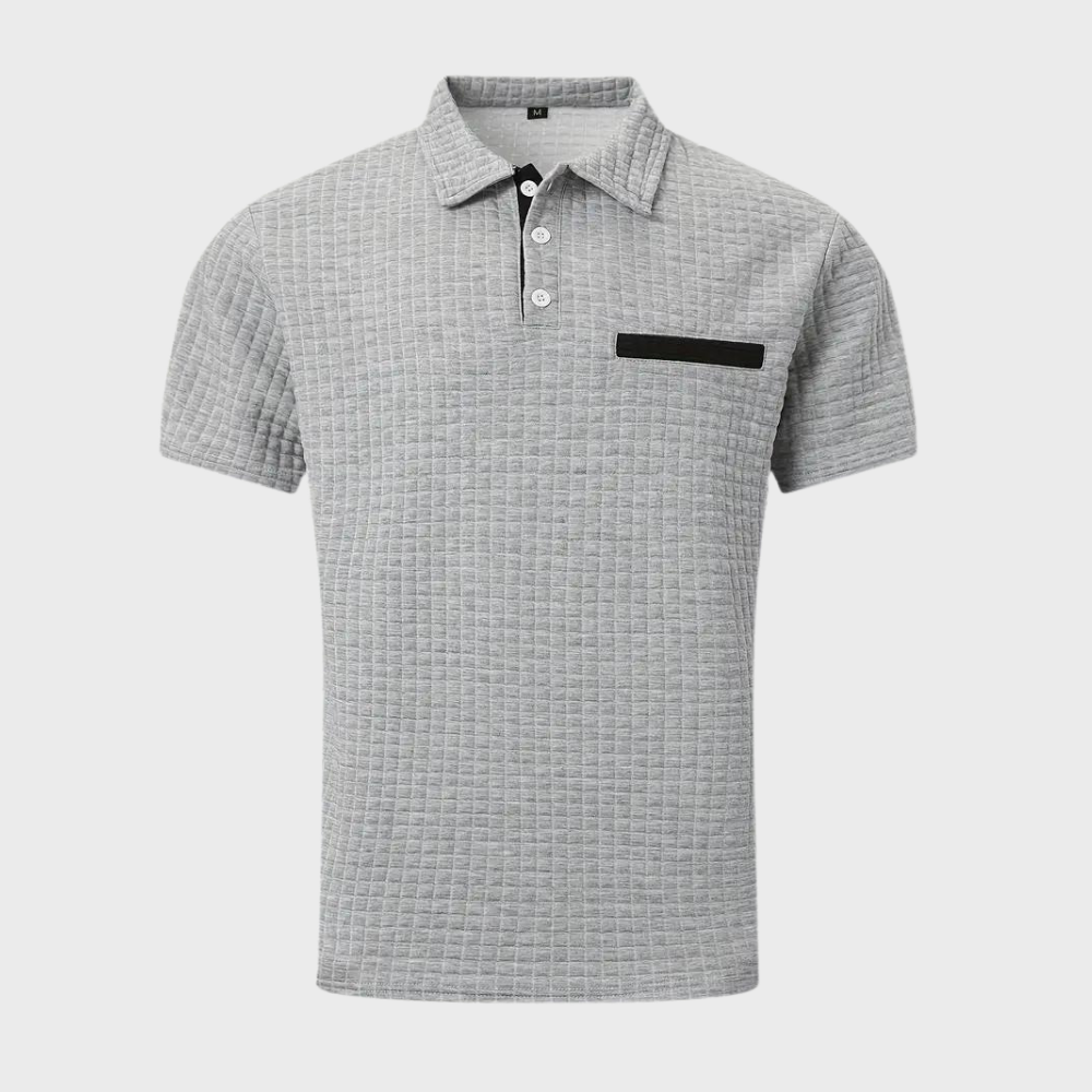 Men's Polo Shirt – Textured Check, Slim Fit Smart Casual Top
