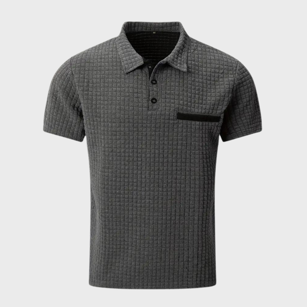 Men's Polo Shirt – Textured Check, Slim Fit Smart Casual Top