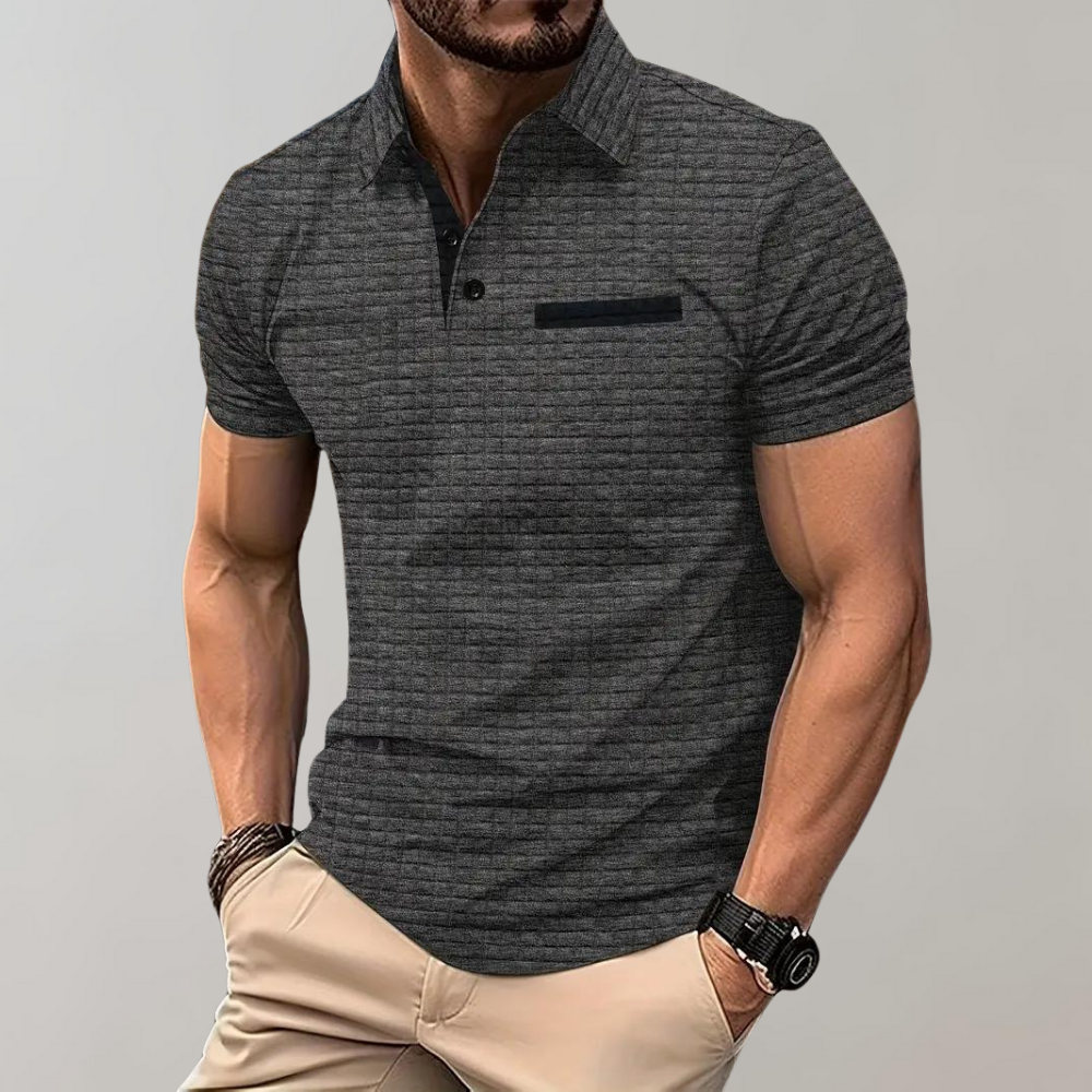 Men's Polo Shirt – Textured Check, Slim Fit Smart Casual Top