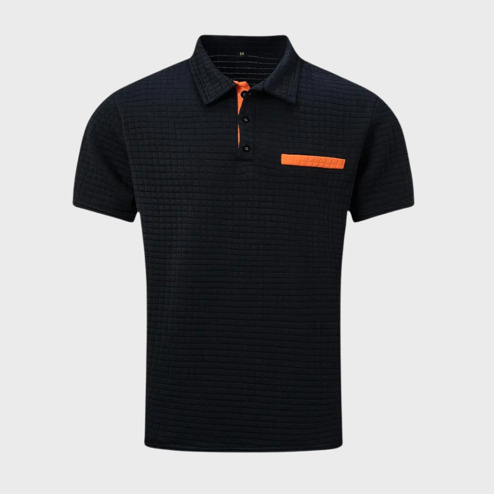 Men's Polo Shirt – Textured Check, Slim Fit Smart Casual Top