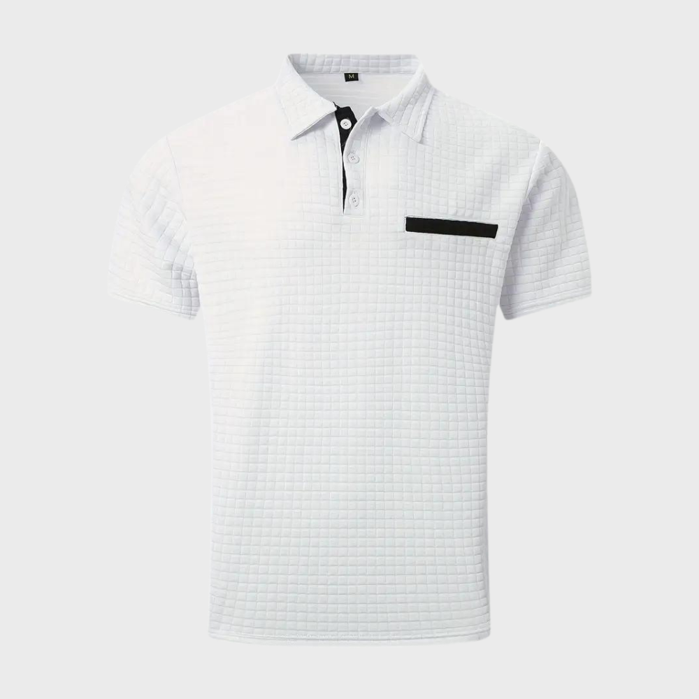 Men's Polo Shirt – Textured Check, Slim Fit Smart Casual Top