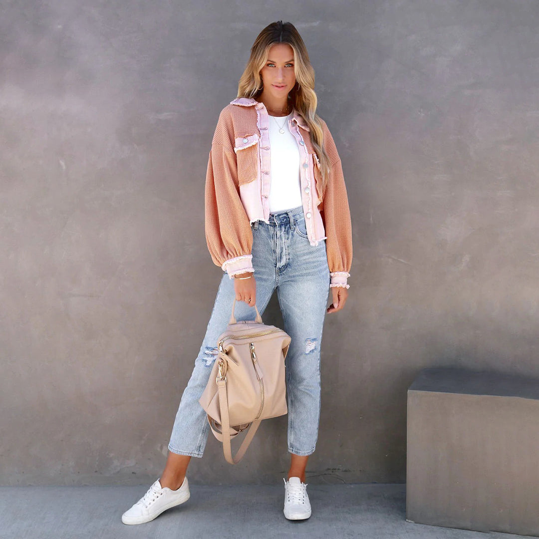 Women's Shacket – Colour Block, Cropped Casual Utility