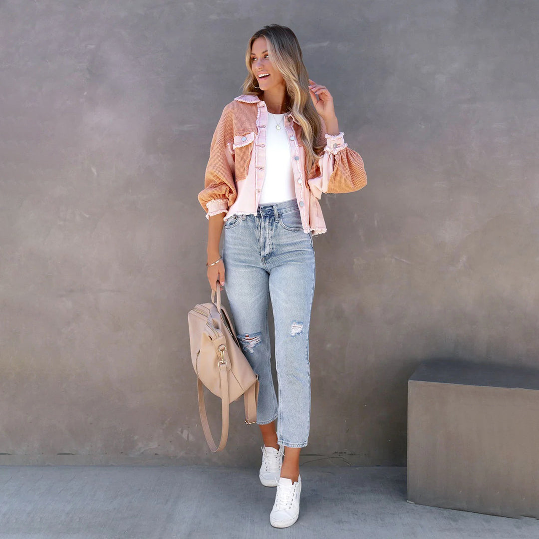 Women's Shacket – Colour Block, Cropped Casual Utility