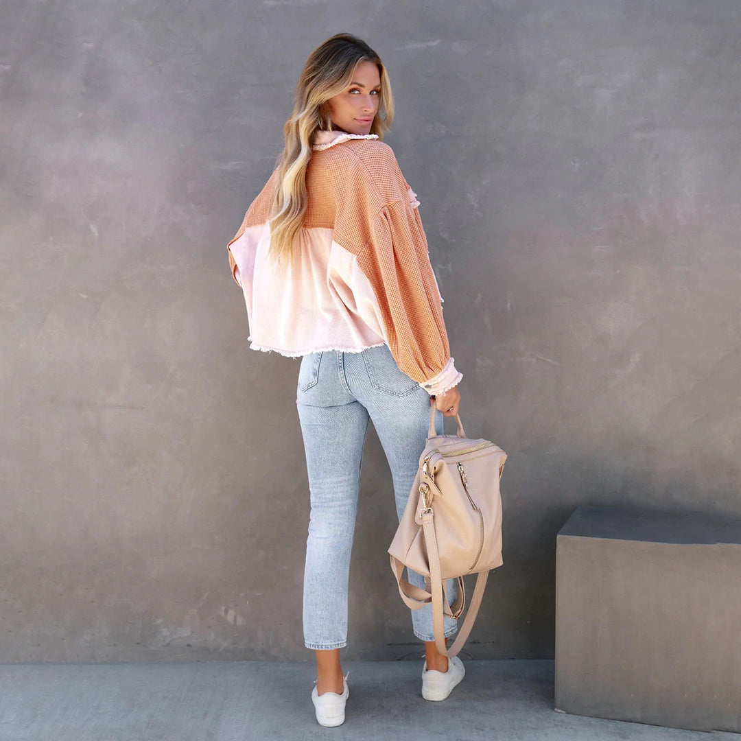 Women's Shacket – Colour Block, Cropped Casual Utility