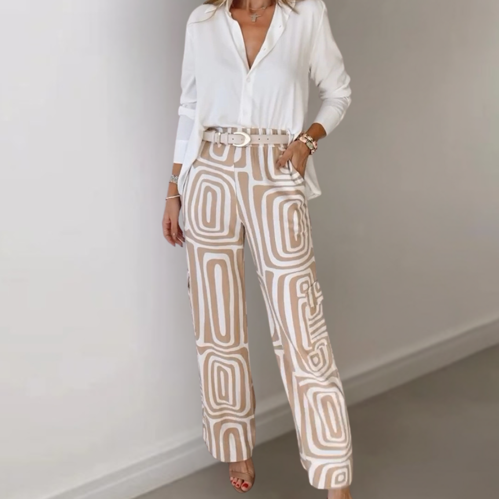 Womens Co-ord Set – Abstract Print, Wide Leg Summer Outfit