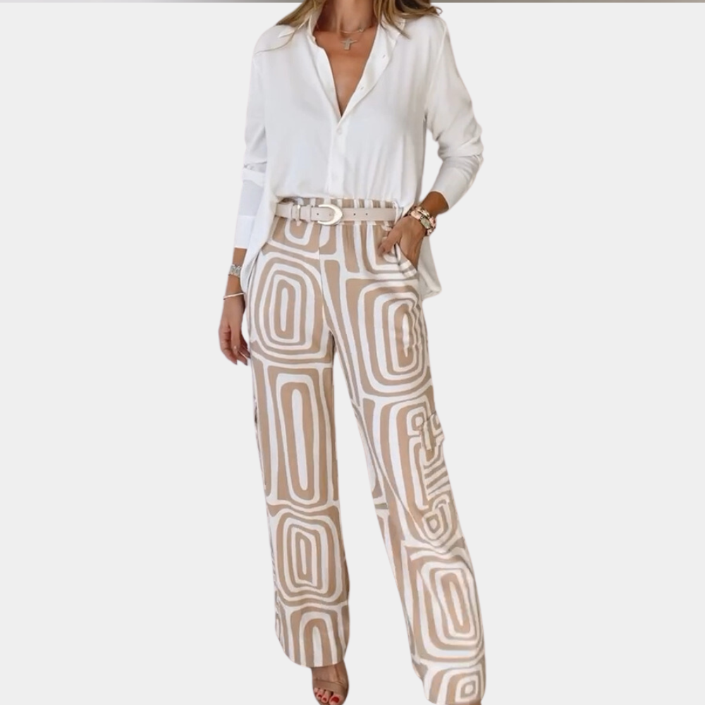 Womens Co-ord Set – Abstract Print, Wide Leg Summer Outfit