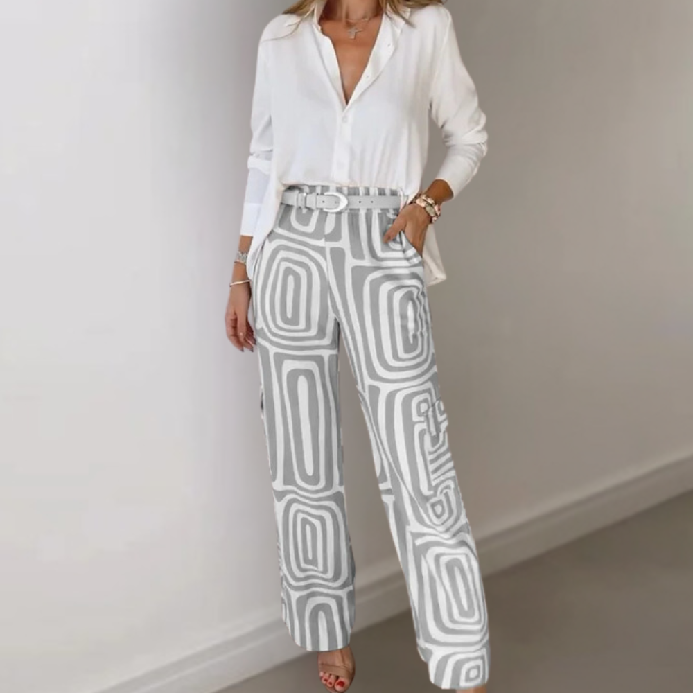 Womens Co-ord Set – Abstract Print, Wide Leg Summer Outfit