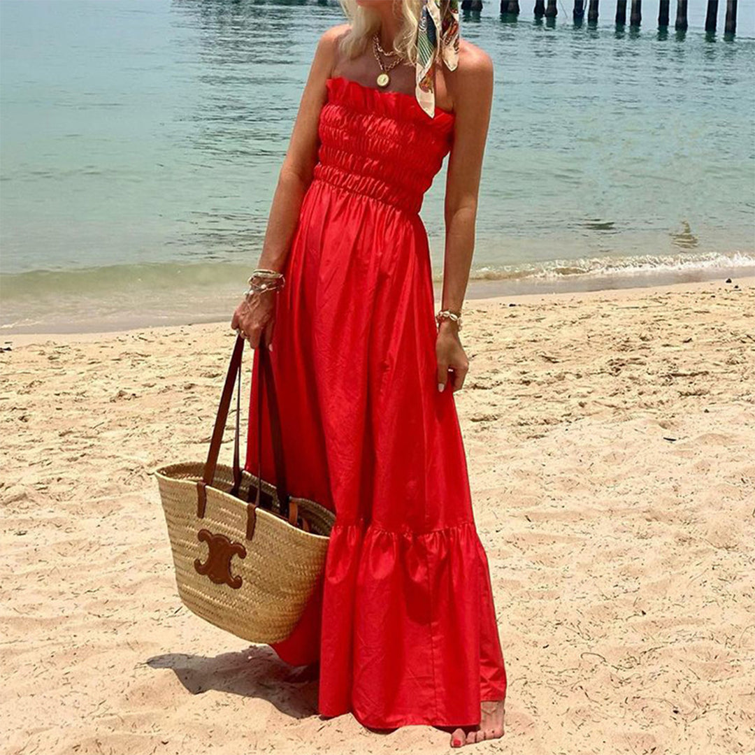 Strapless Smocked Maxi Dress – Beach Vacation & Casual Summer Style