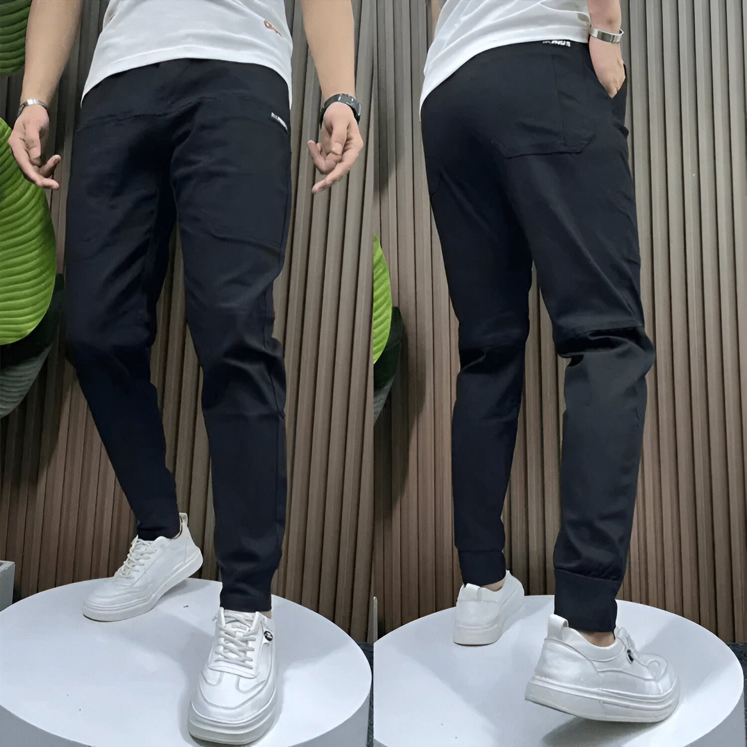 Men's Cuffed Trousers – Stretch Fabric, Slim Fit Smart Casual Joggers