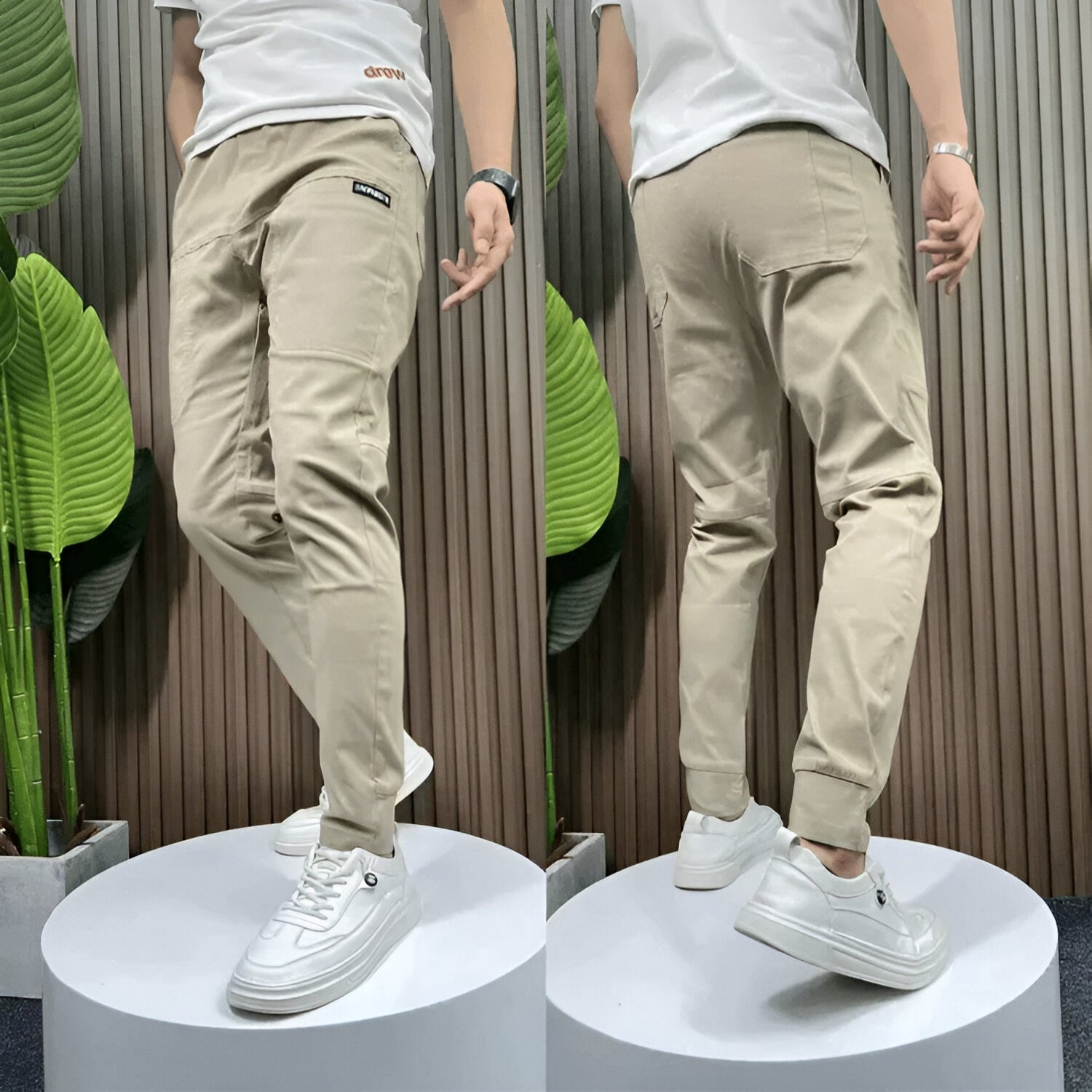 Men's Cuffed Trousers – Stretch Fabric, Slim Fit Smart Casual Joggers