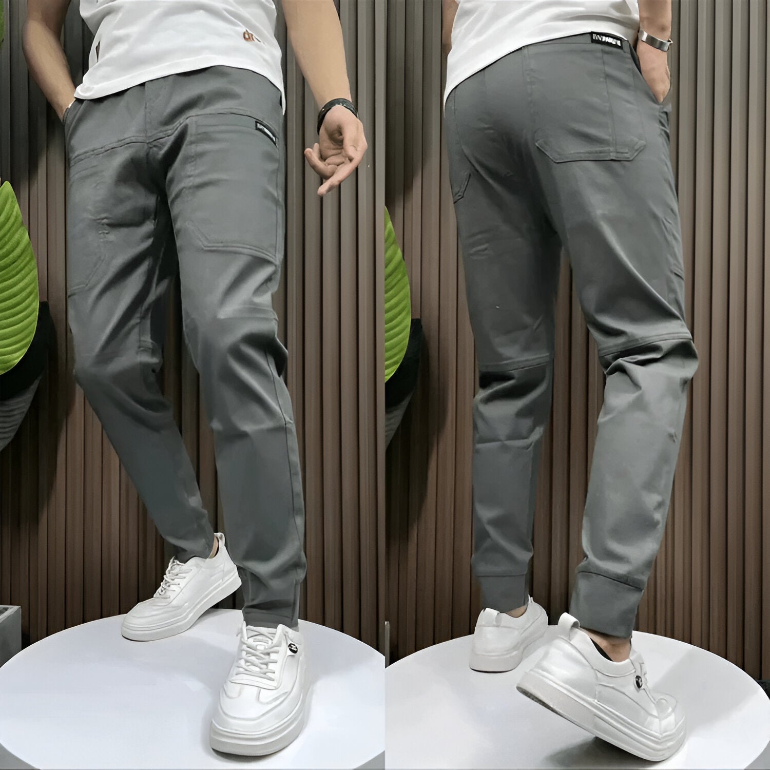 Men's Cuffed Trousers – Stretch Fabric, Slim Fit Smart Casual Joggers