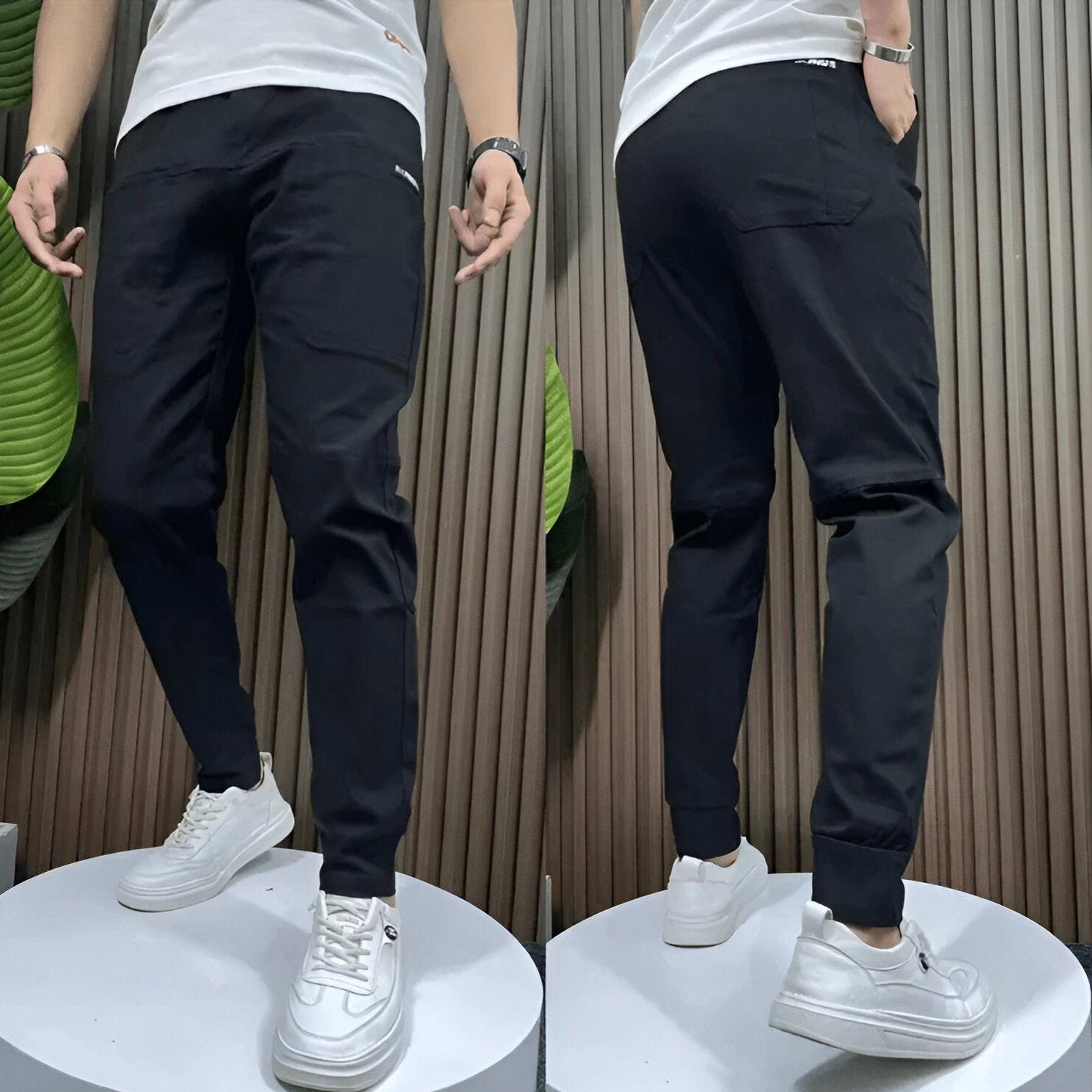 Men's Cuffed Trousers – Stretch Fabric, Slim Fit Smart Casual Joggers