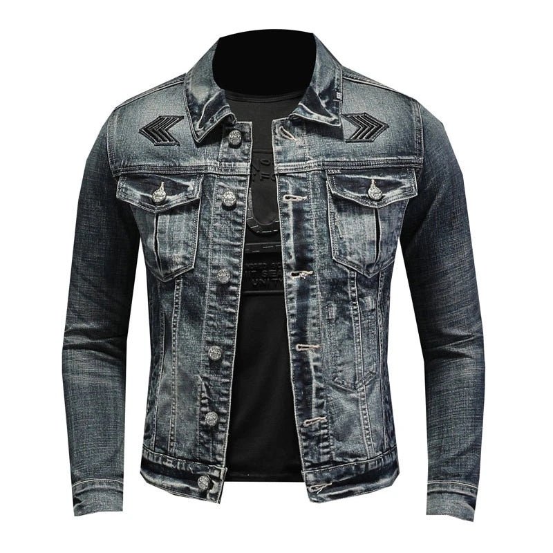 Men's Denim Jacket – Chevron Detail, Slim Fit Casual Outerwear