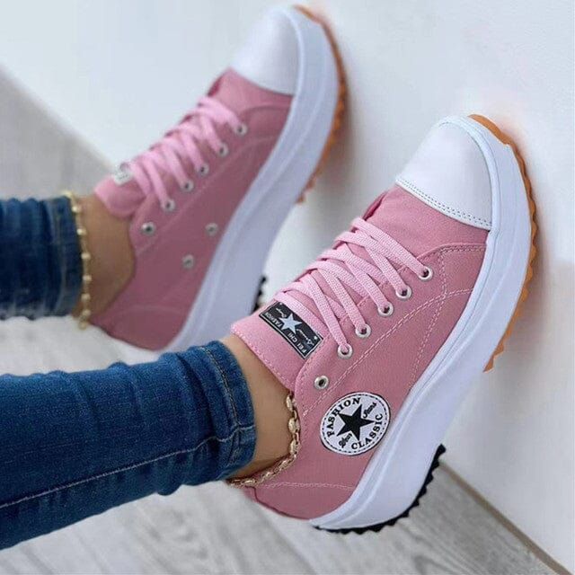 Women's Platform Trainers – Chunky Sole, Comfy Lace Up Casual Plimsolls
