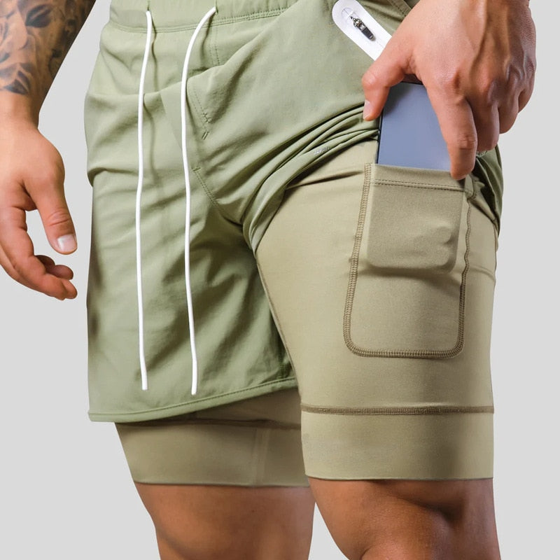 Men's 2-in-1 Shorts – With Phone Pocket, Slim Fit Gym & Running Wear