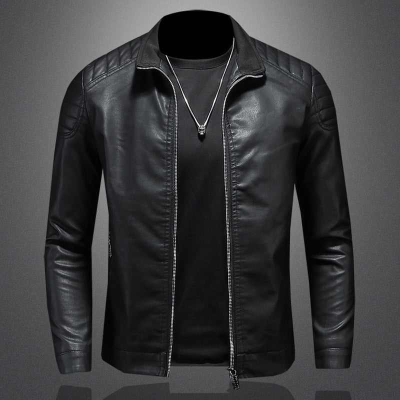 Men's Biker Jacket – Quilted Shoulder, Slim Fit Casual Outerwear