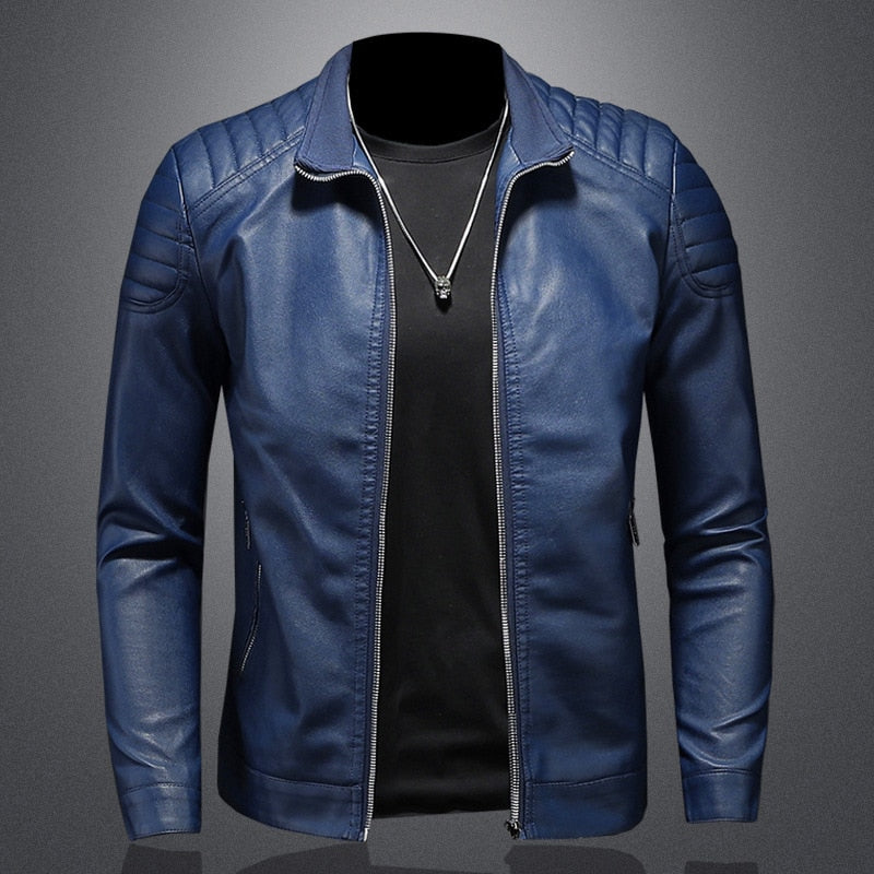 Men's Biker Jacket – Quilted Shoulder, Slim Fit Casual Outerwear