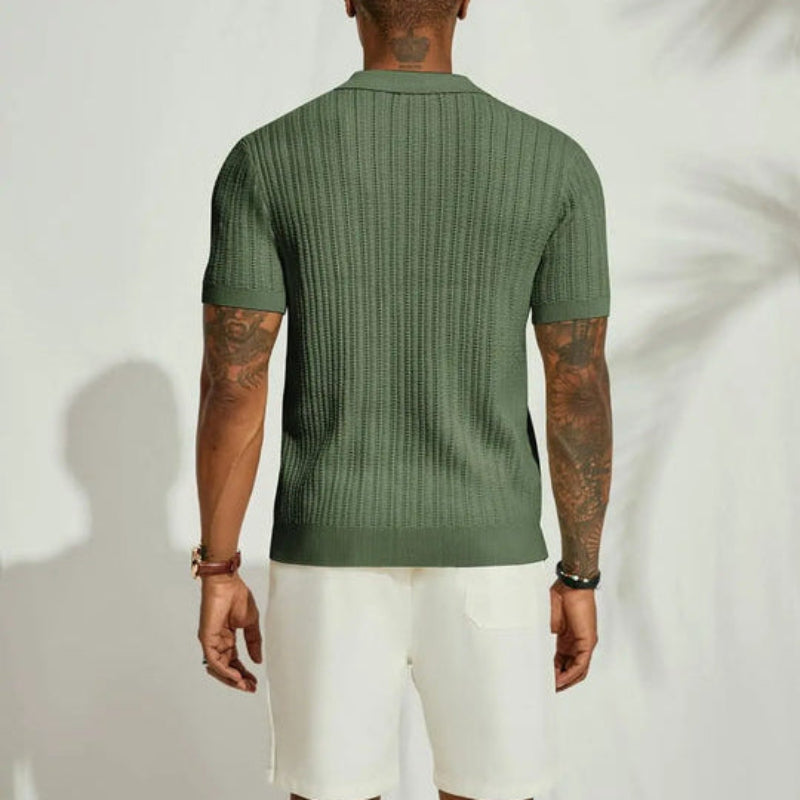 Men's Knitted Shirt – Ribbed Knit, Breathable Summer Polo