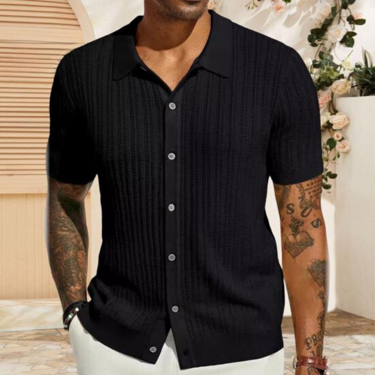 Men's Knitted Shirt – Ribbed Knit, Breathable Summer Polo