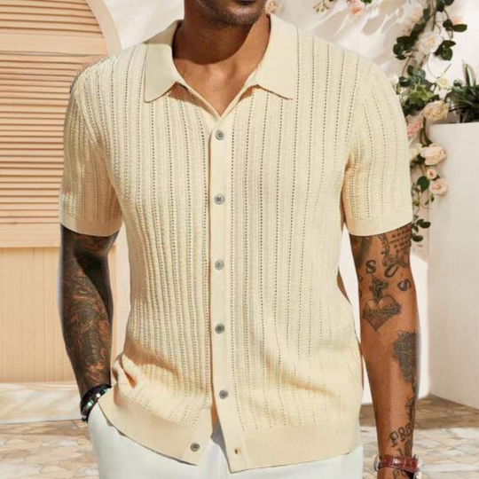 Men's Knitted Shirt – Ribbed Knit, Breathable Summer Polo