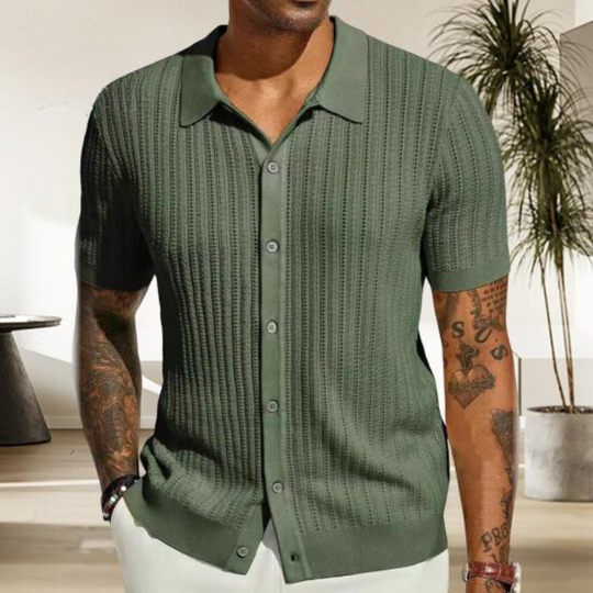 Men's Knitted Shirt – Ribbed Knit, Breathable Summer Polo