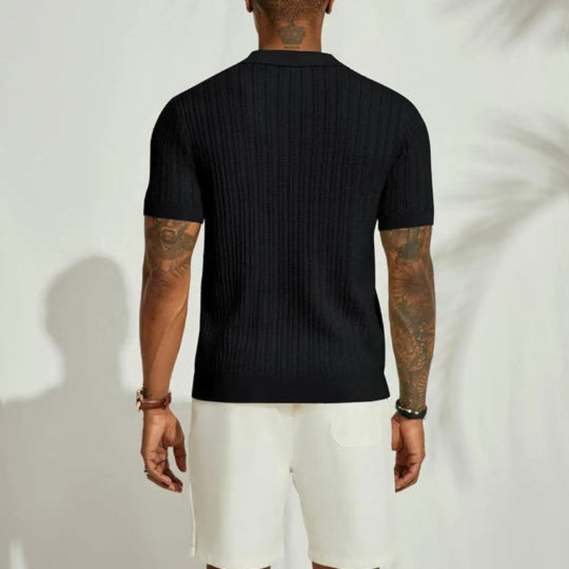 Men's Knitted Shirt – Ribbed Knit, Breathable Summer Polo