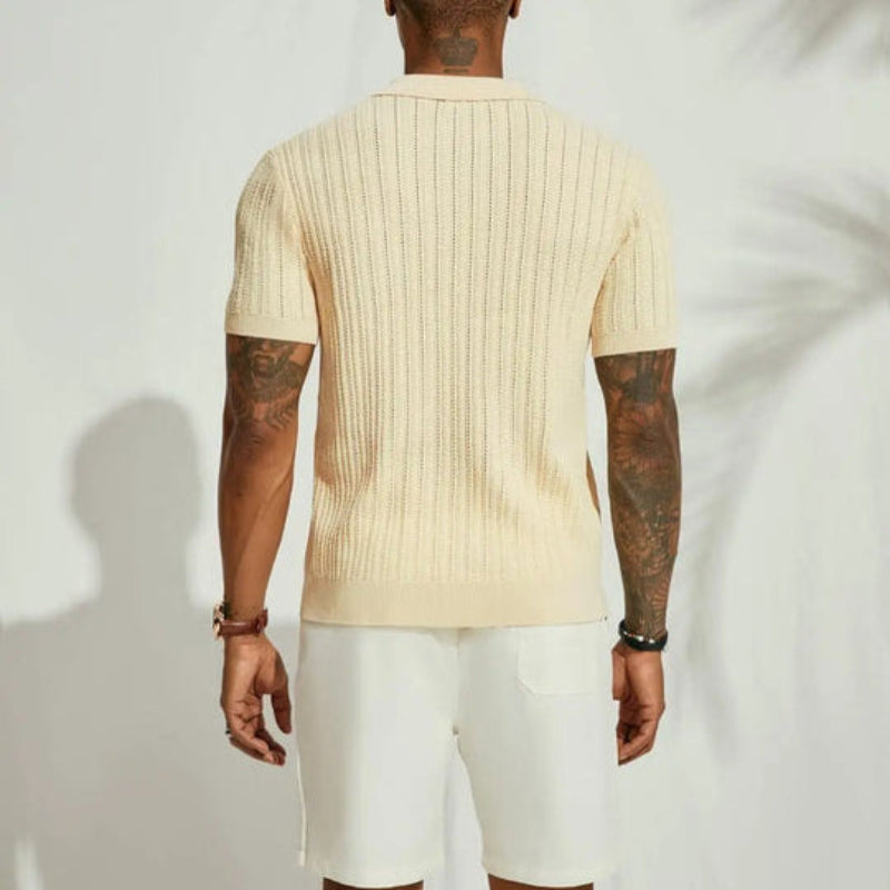 Men's Knitted Shirt – Ribbed Knit, Breathable Summer Polo