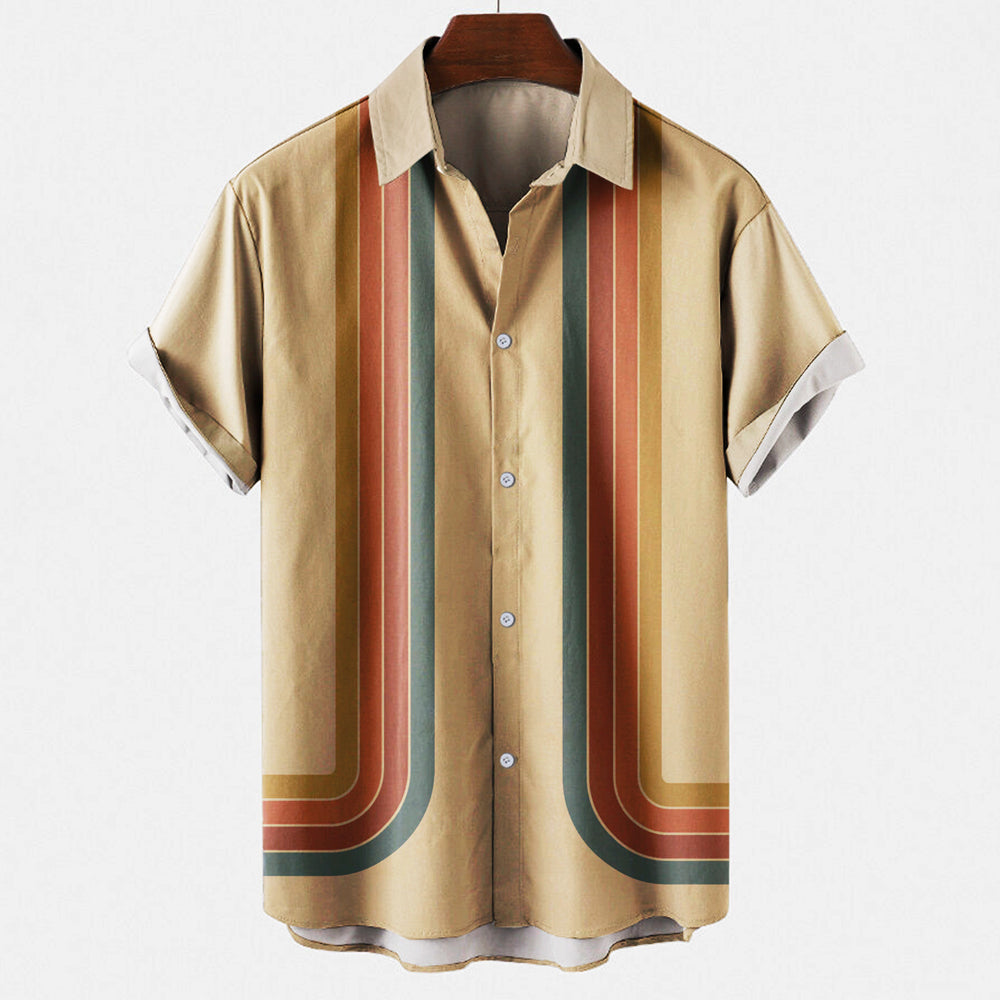 Men's Button Up Shirt – 70s Retro Stripe, Relaxed Fit Summer Holiday Shirt