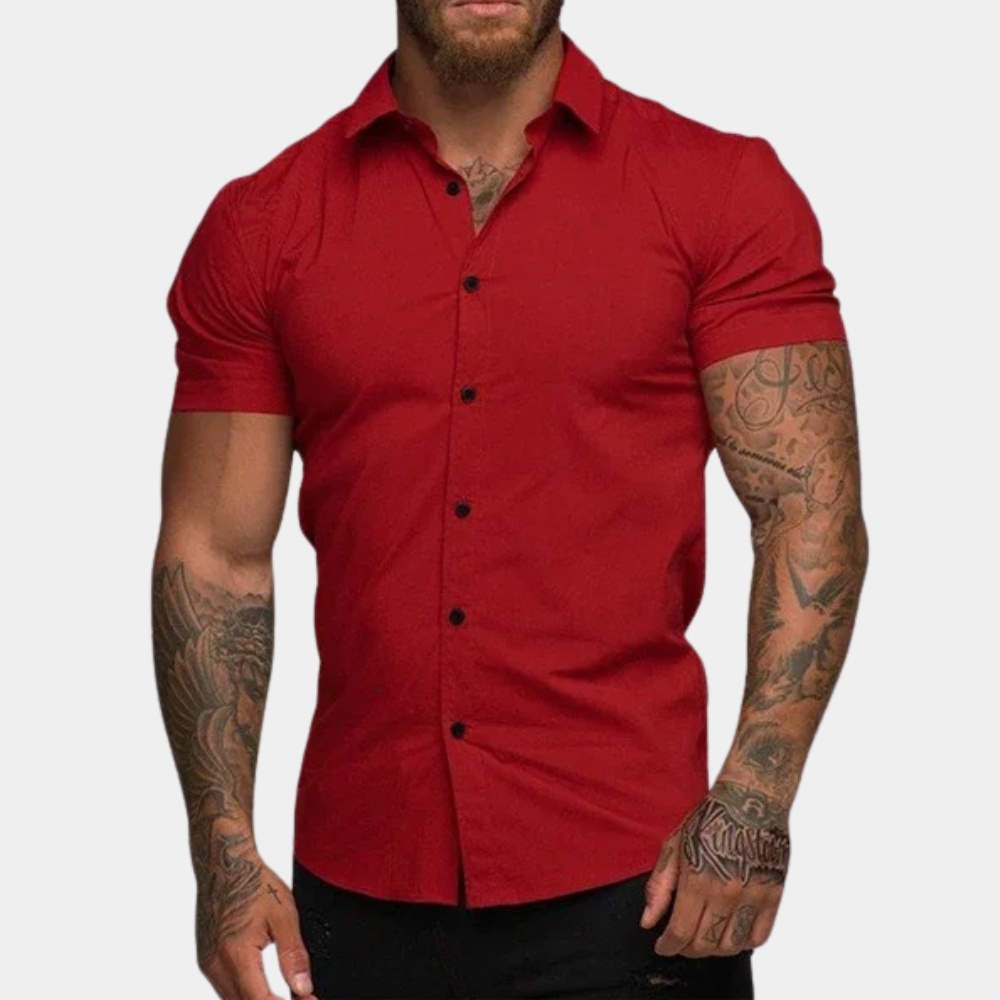 Men's Short Sleeve Shirt – Grandad Collar, Muscle Fit Smart Casual