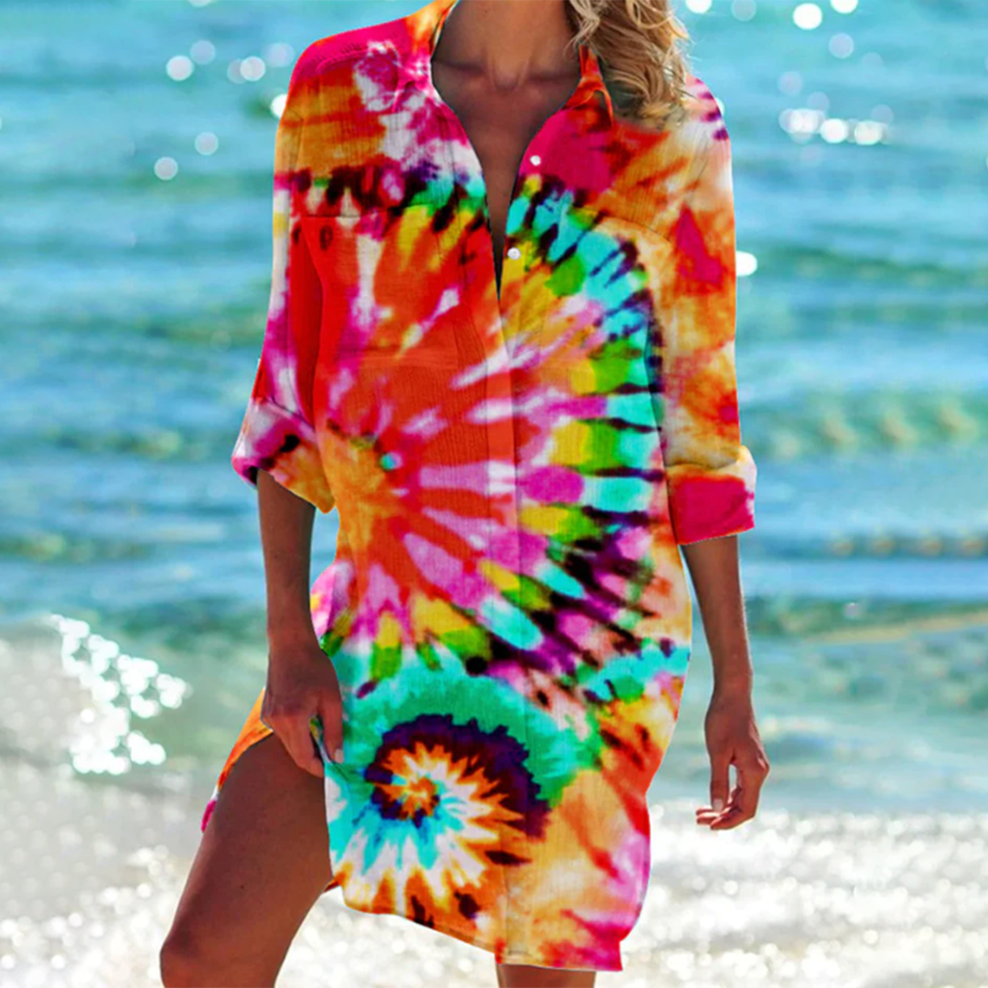 Printed Boho Beach Cover-Up Shirt Dress – Lightweight Button-Down Tunic